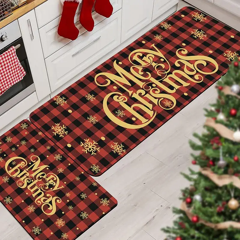 VIKAMA 2pcs Merry Christmas Carpet Anti-slip Laundry Room Corridor Floor Mat Entrance Door Mat Home Decoration