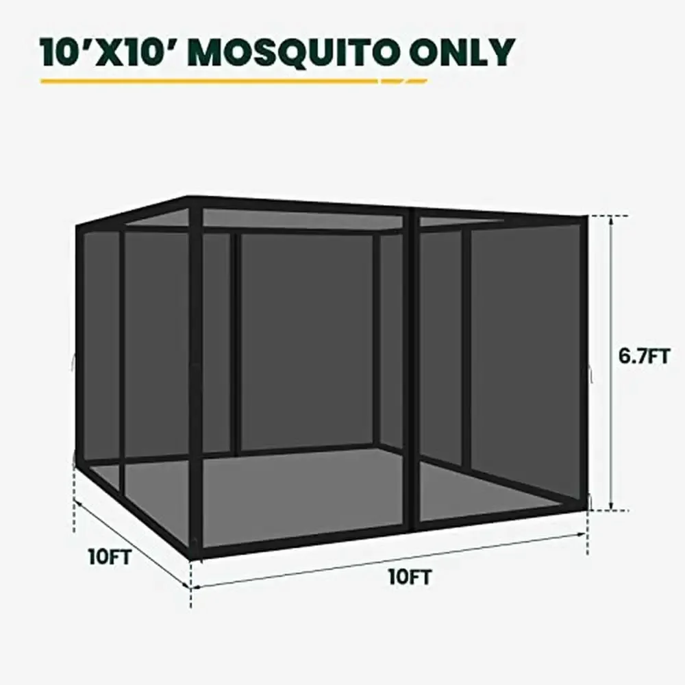 Outdoor Canopy Netting Replacement 10' x 10' Mosquito Net Screen Gazebo 4-Panel Mesh Curtain with Zippers Easy Installation