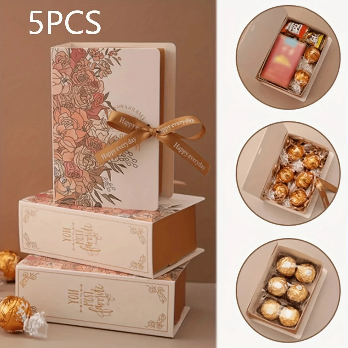 Boîte-cadeau en forme de livre avec ruban, boîte d'emballage en carton pour bonbons et chocolats, pour fête, mariage, anniversaire, 5 pièces