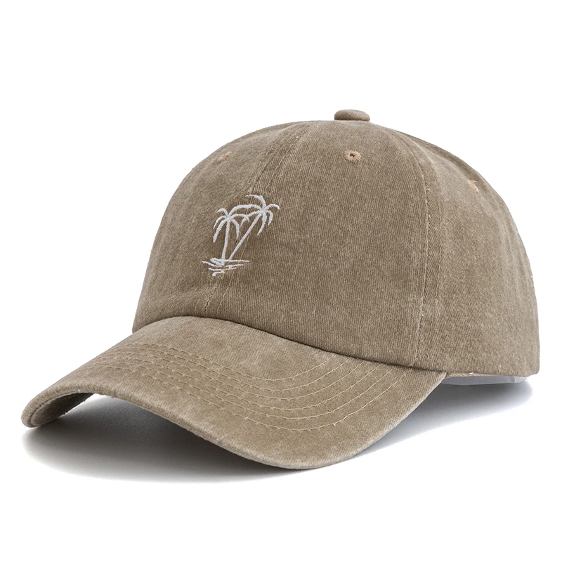 Neue Unisex Gewaschene Baumwolle Kappe Kokospalme Stickerei Vintage Baseball Kappe Männer Frauen Casual Outdoor Papa Hüte