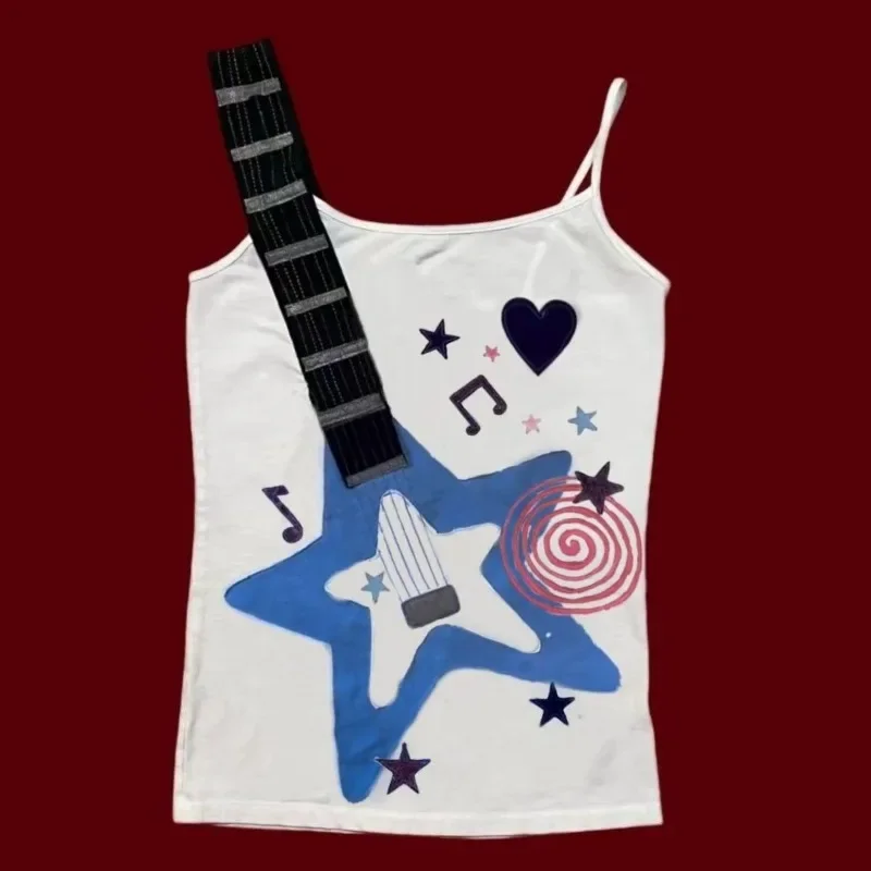 

Y2K Retro Punk Rock Guitar Hottie Slim Suspender Vest Women's Fashion Niche Camisole Street Hip-hop Harajuku Casual Halter Tops