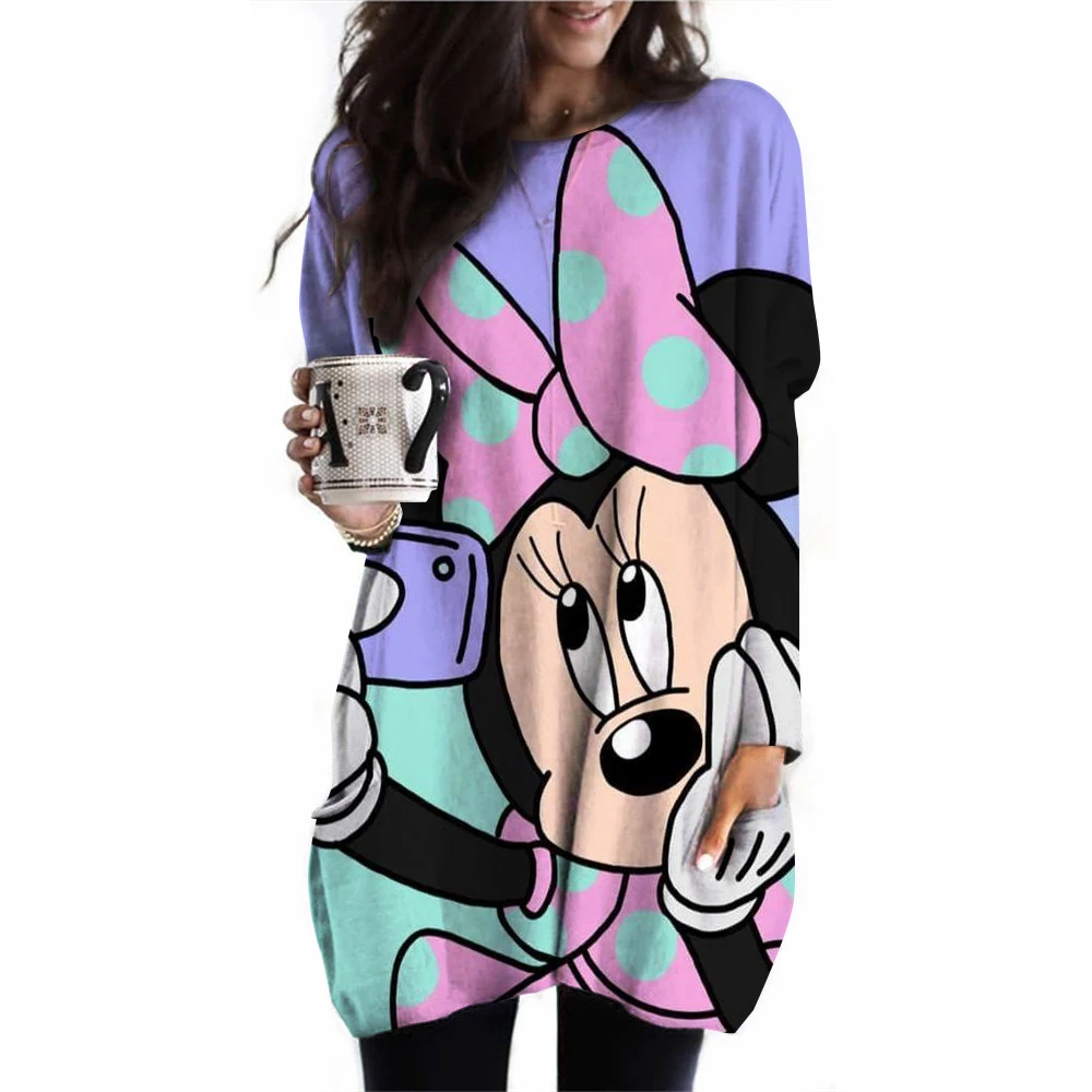 Women's Tops Long Sleeve Casual Pullover Jumper Pocket Tunic Disney Mickey Mouse Printed Wear T-Shirt Tops