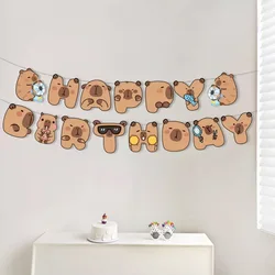 1set Cartoon INS Kapibala Happy Birthday Banner Capybara Hanging Garland for Kids Birthday Baby Shower Party Background Decor
