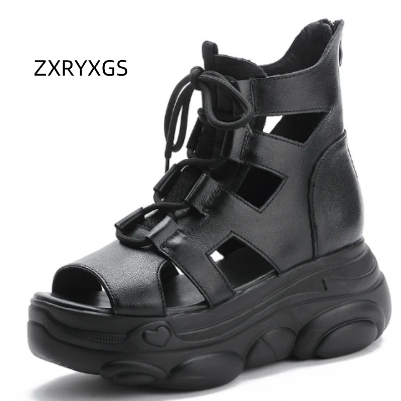 

ZXRYXGS/2020 новые летние модные ботинки премиум-класса из воловьей кожи с открытым носком в стиле ретро, крутые ботинки в римском стиле, женская обувь, сандалии на платформе с лифтом