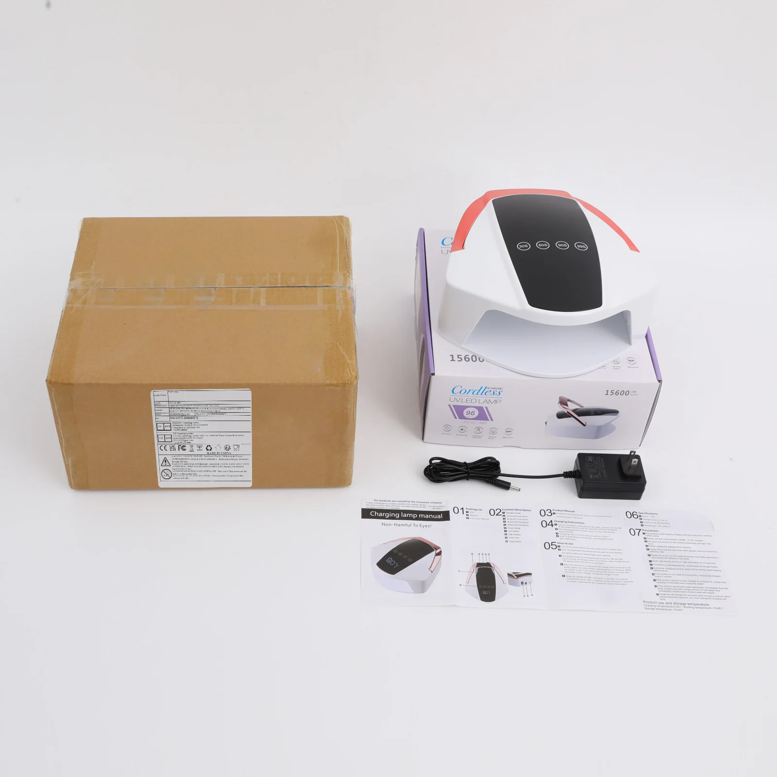 96W oplaadbare nagellamp Draadloos UV + LED manicure Bureau nageldroger Sneldrogende nageluithardingslamp met 4 timing