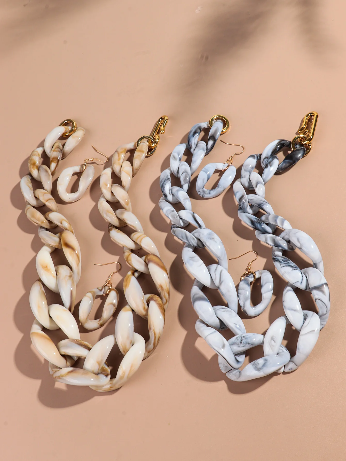 Statement Big Acryl Lange Kette Ohrring Halskette Set für Frauen Männer Boho Dicke Gliederkette Halsketten Anhänger Rock Schmuck Geschenke – Detail 6