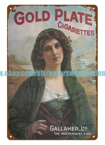 Gallaher Shawl gold plate Cigarette Ireland Irish metal tin sign home furnishing