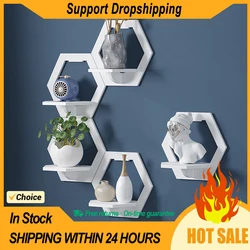 3Pcs Floating Wall Shelf  Sundries Storage Holder Living Room Home Decoration Wall Mounted Hexagon Shelf Handicraft Display Rack
