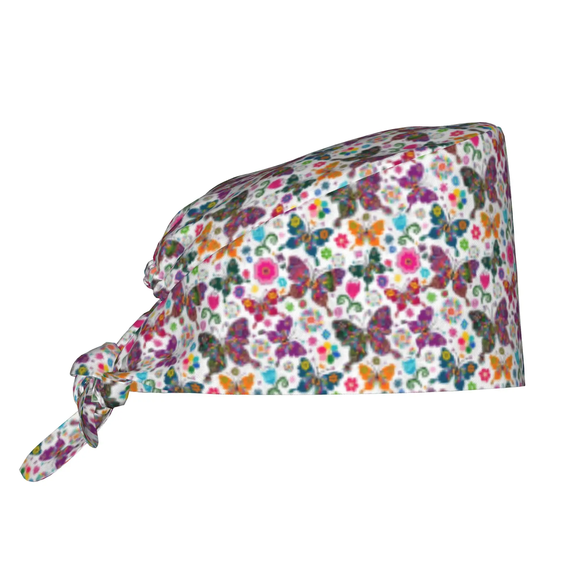 Colourful Butterfly Printed Breathable Nursing Work Cap Surgical Scrub Caps Unisex Nurse Medical Cap  Work Scrubs Hat for