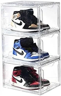 EZB - Magnetic Shoe Storage Box Drop Side/Front Sneaker Case Stackable Container XL (Crystal Clear, 12 Pack)