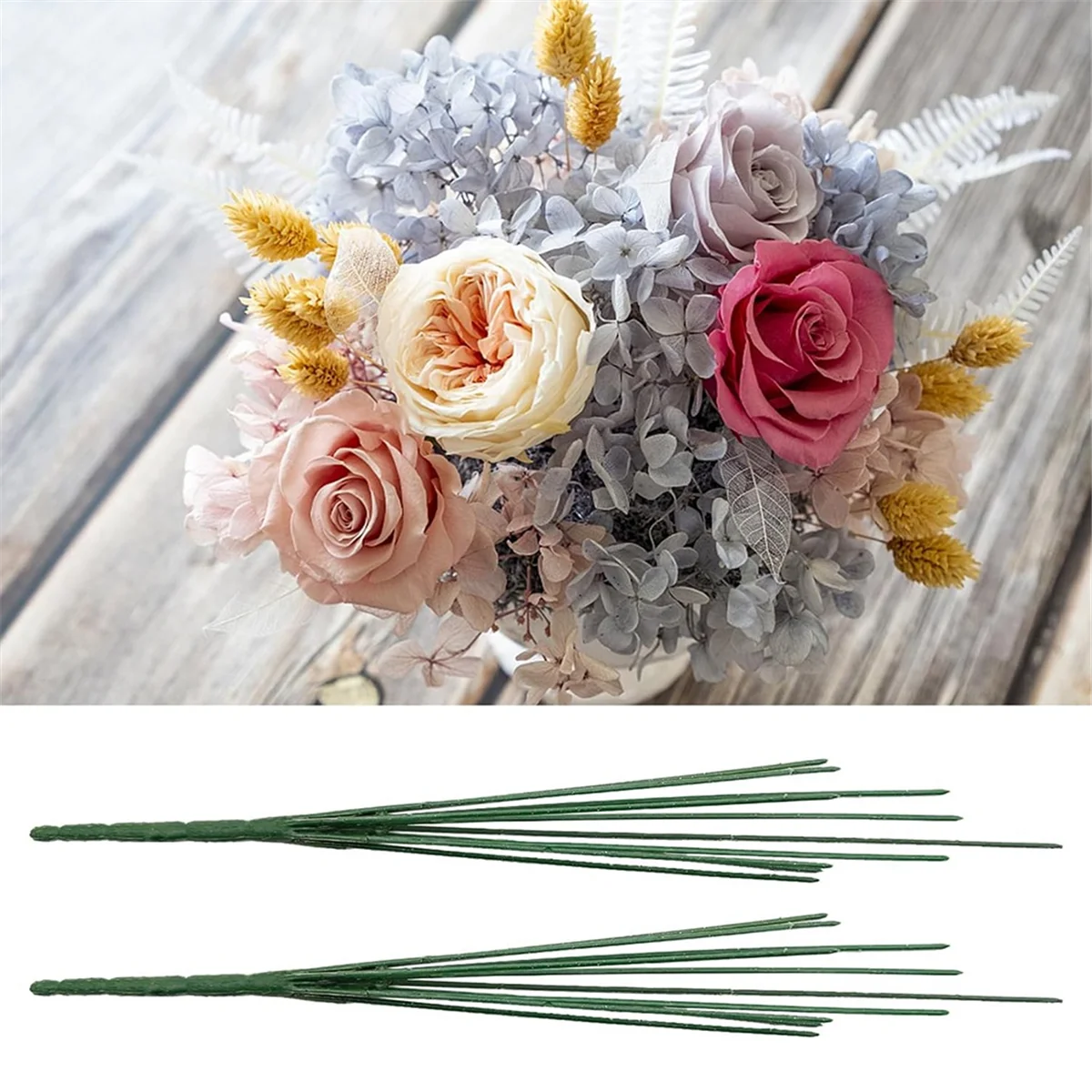 

A45I 50Pcs 14 Inches Dark Green Floral Wire Stems Floral Wire for Plastic Artificial Flower Crafts DIY Craft