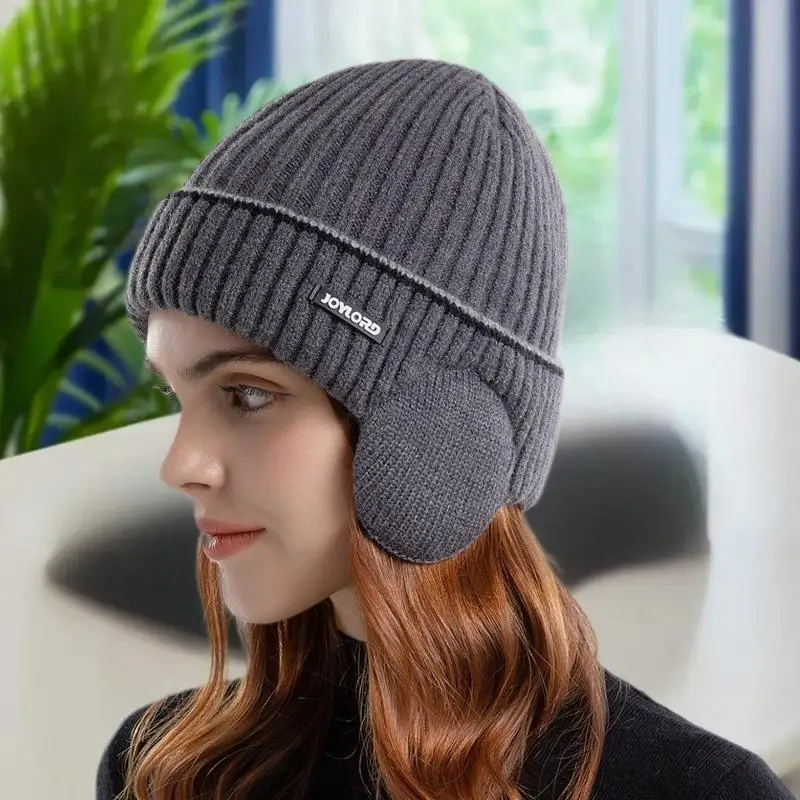 Outdoor Winter Knitted Hat Men Women Plush Warm Ear Cap Earmuff Stylish Soft Casual Ski Hats Cycling Ear Protection Beanies
