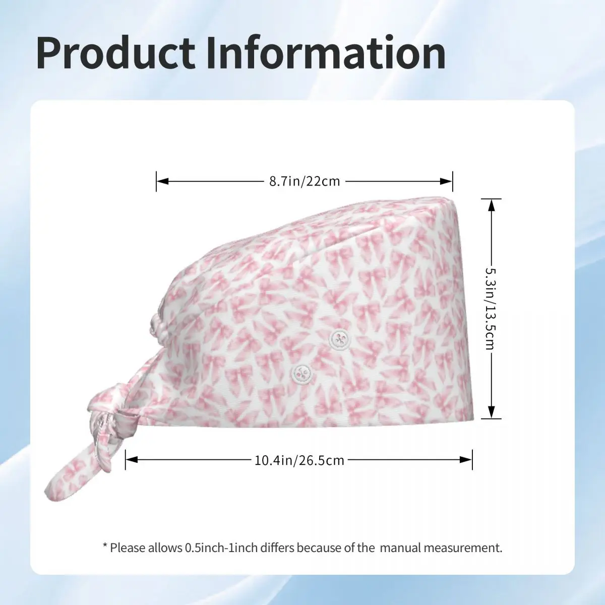 Cochuette Pink Bow Bliss-pattern Scrub Hat Doctor Working Surgical Cap Men Women Adjustable Nursing Caps for Dentist