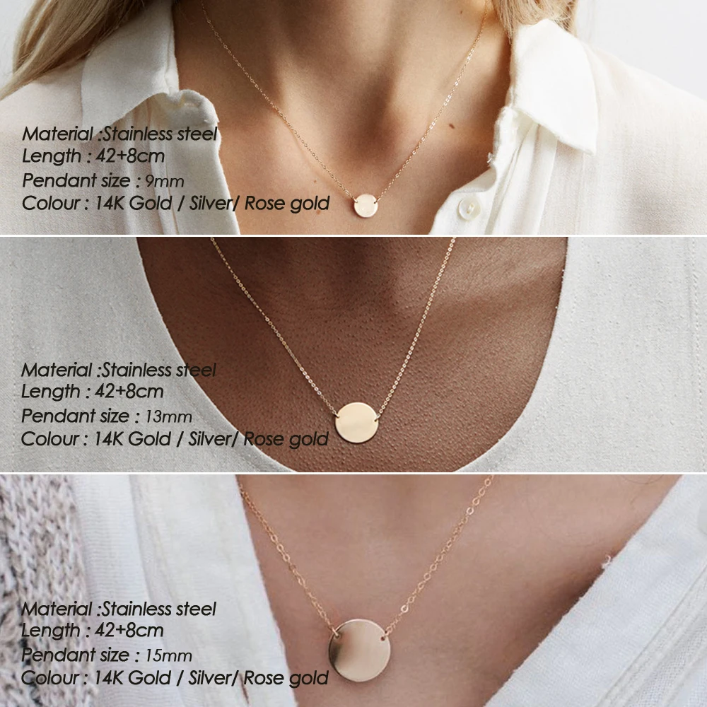 eManco Round Stainless Steel Necklaces for Women Korean Pendant Gold Color Choker Necklace for Woman  Fashion Jewelry