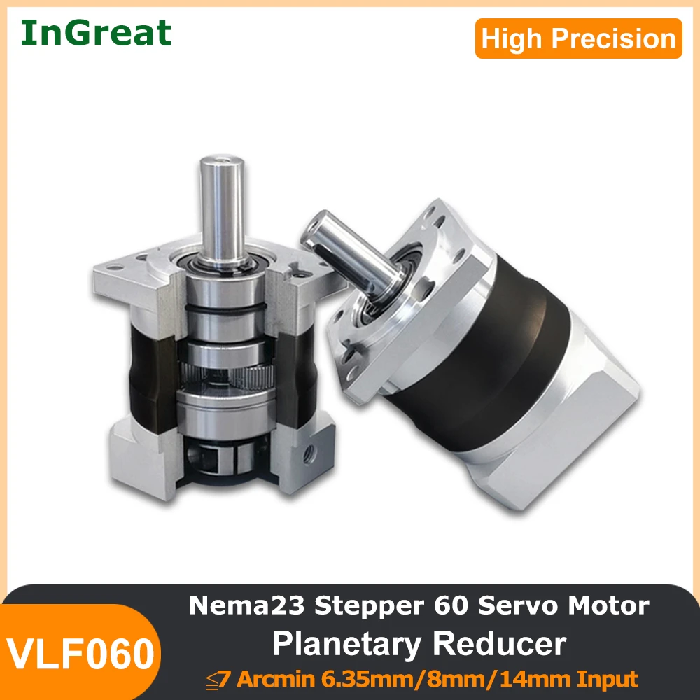 

Nema23 Stepper Motor Planetary Gearbox High Precision Gear Reducer 3:1/5:1/10:1 6.35/8/14mm Input for 60mm Flange Servo Motor