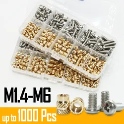 Brass Heat Set Threaded Insert Nut and 304 Stainless Steel Screw Kit M2 M3 M4 Hot Melt Nuts Bolt for Plastic Printing 3D Inserts