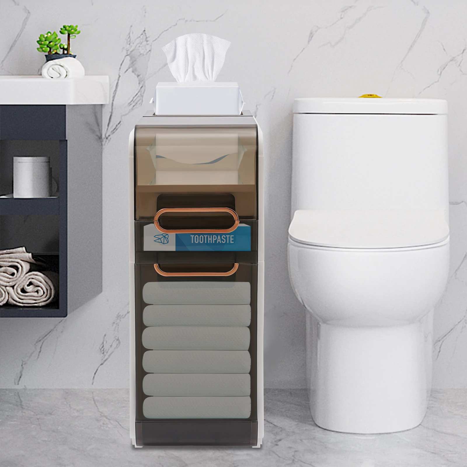 Modern Rectangular Bathroom Floor Cabinet Toilet Paper Holder Bathroom Storage Cabinet