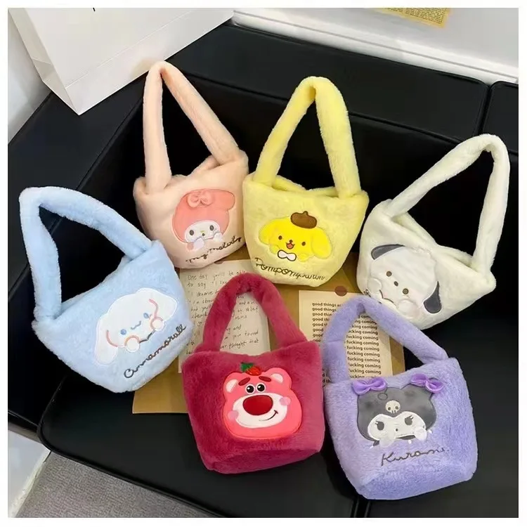 Sanurgente Hello Kitty Portefeuille en peluche pour femme, Kawaii Kuromi My Melody Anime, Sac fourre-tout pour filles