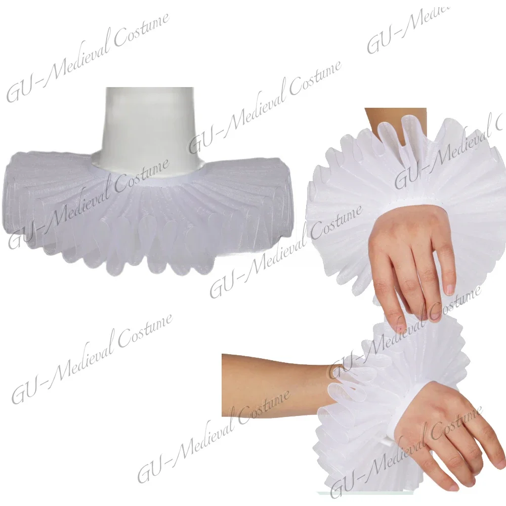 Medieval Nobleman Renaissance Tulle Ruffled Neck Collar Ruff Wristband Set  Layered Mesh Clown Choker Wrap Elizabethan Cosplay