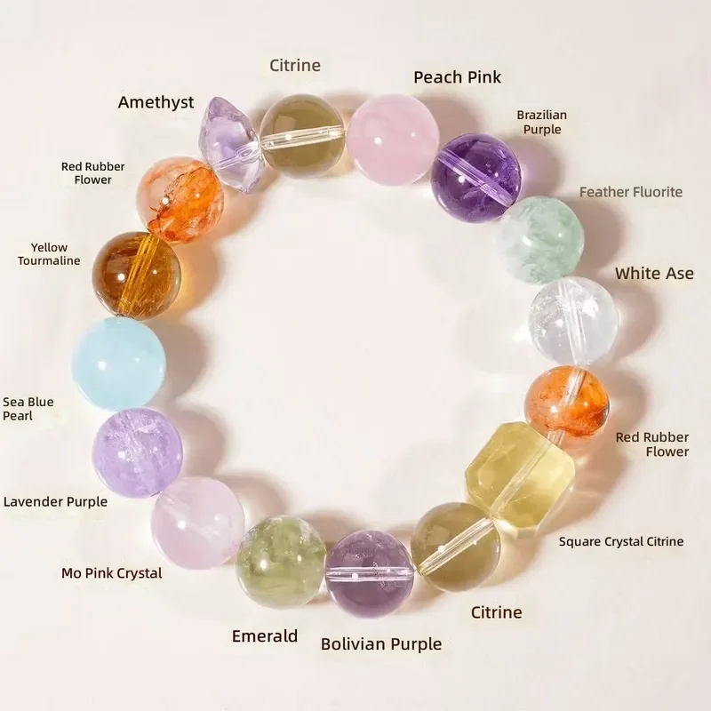 [Wishing Rainbow] Natural Crystal Duobao Bracelet 12MM Amethyst Citrine Baibao Nafu Original Bracelet