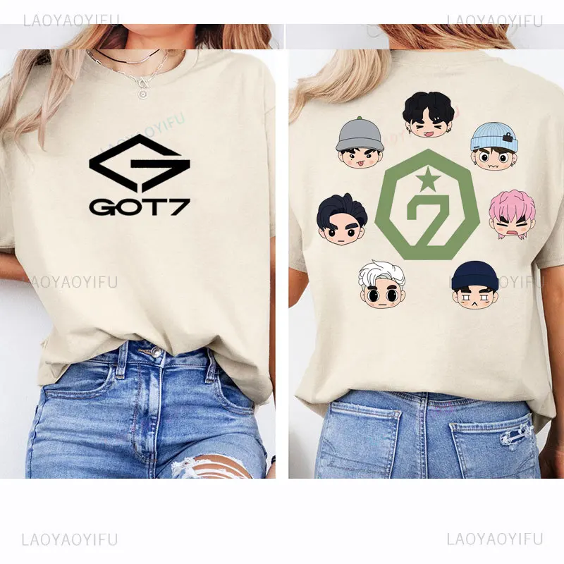 بلايرا KPOP Got7 جاكسون جاي بي تي شيرت موضة محب الجدة الاتجاه Ropa De Mujer الشارع الشهير القطن مزدوجة الوجهين تي شيرت مطبوع #2