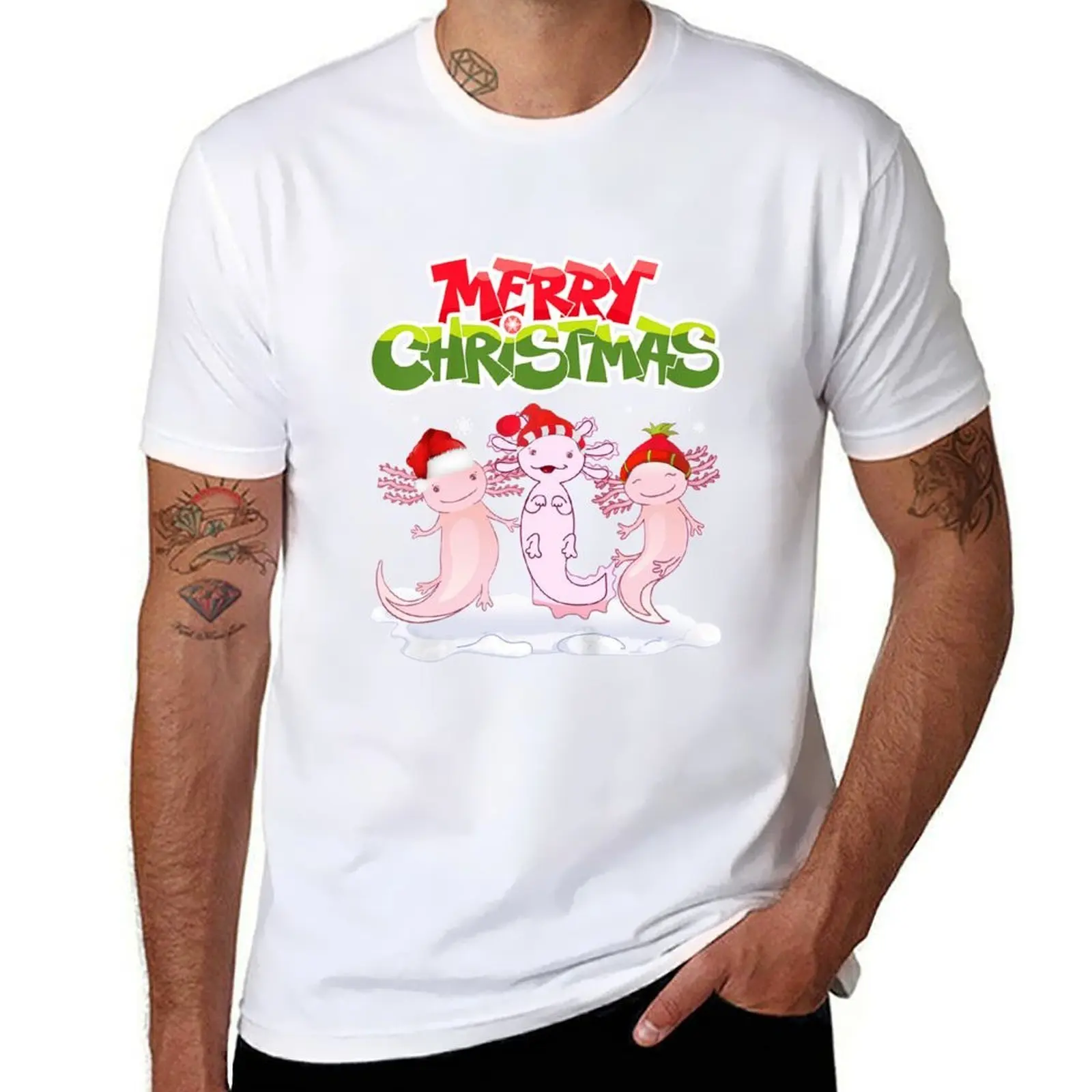 

Merry Christmas Koala Axolotl Hat Funny Holiday Party Xmas T-Shirt man graphic t shirt cotton t shirts man 100% T-Shirt