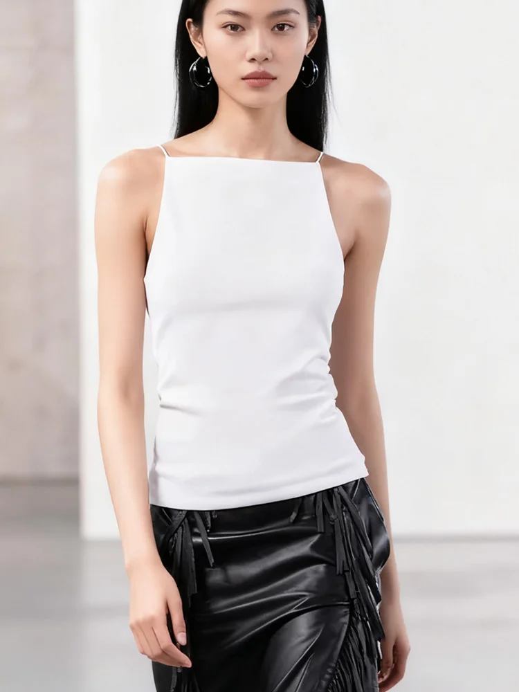 سترة نسائية صيفية كلاسيكية بلون سادة مثيرة بدون أكمام بقصة ضيقة بدون أكتاف