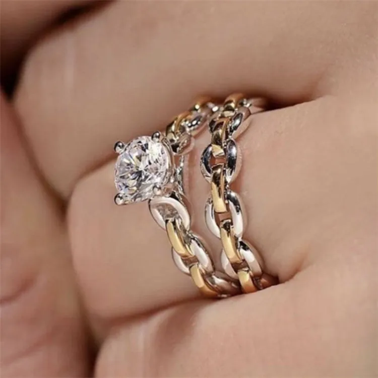 Yunjin Wish New Diamond Chain Ring Color Separation Two Women two-color Wedding Engagement Ring Manufacturers Wholesale