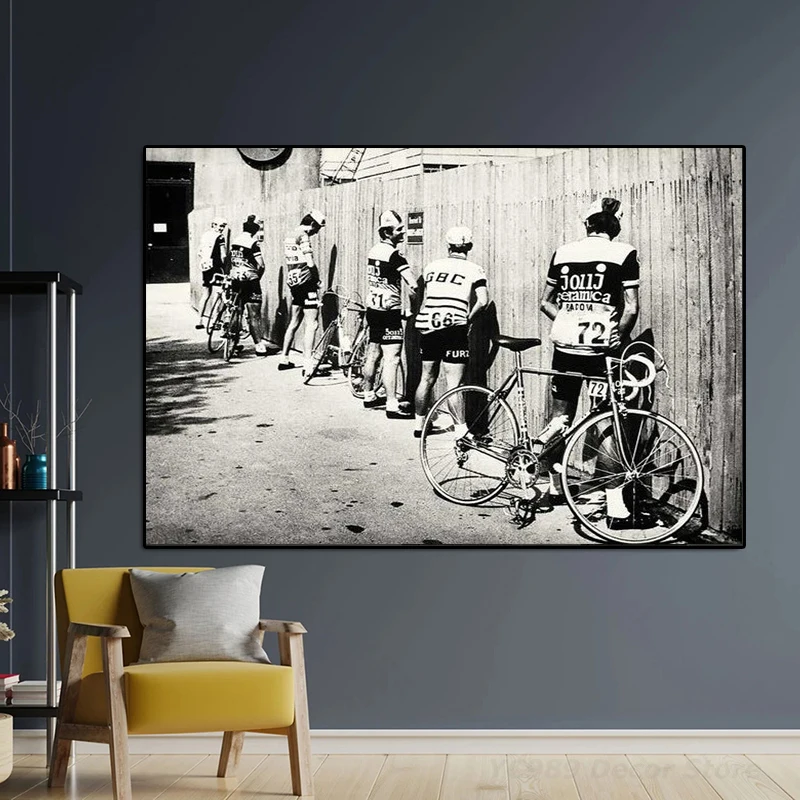 Black & White Art Canvas Painting Bicycle Cyclist Vintage Posters and Prints Wall Art Pictures for Modern Home Living Room Decor