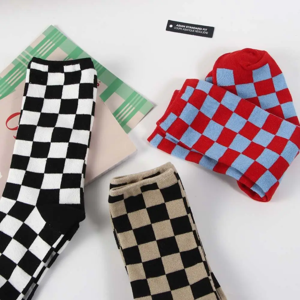 Calcetines de algodón suaves y dulces para niñas, medias de estilo universitario, estilo Hip Pop, Corea, a cuadros