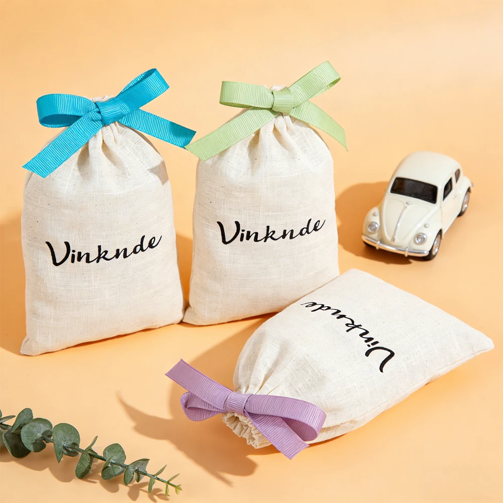 

100Pcs Customized Logo New Slub Cotton Sack Perfume Bag Linen Cotton Cloth Drawstring Storage Pouch Jewelry Packing Gift Bags