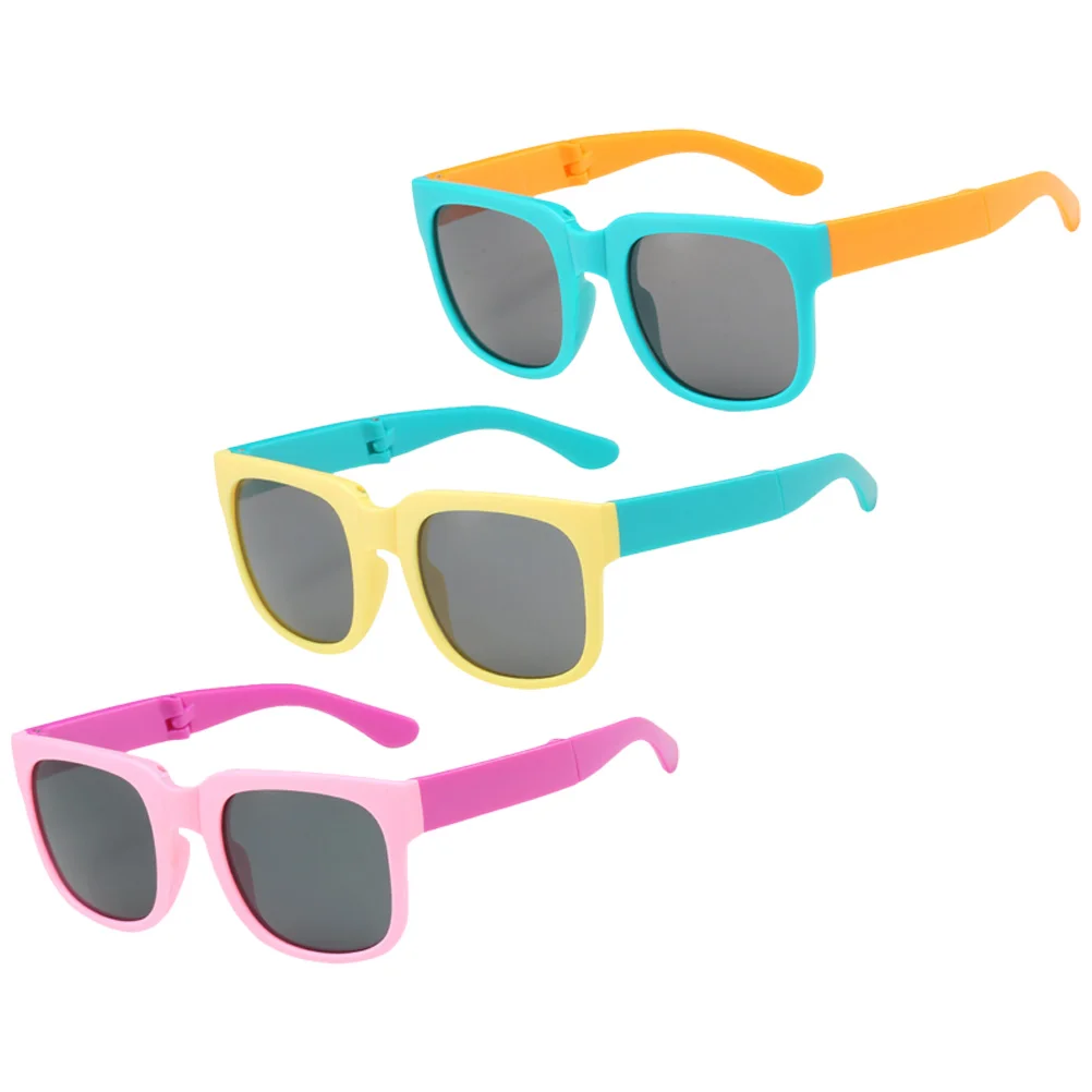 

3 Pairs Kids Folding Sunglasses Blue Green Pink Yellow Frames UV400 Protection Fashionable Children Glasses Accessories for Boys
