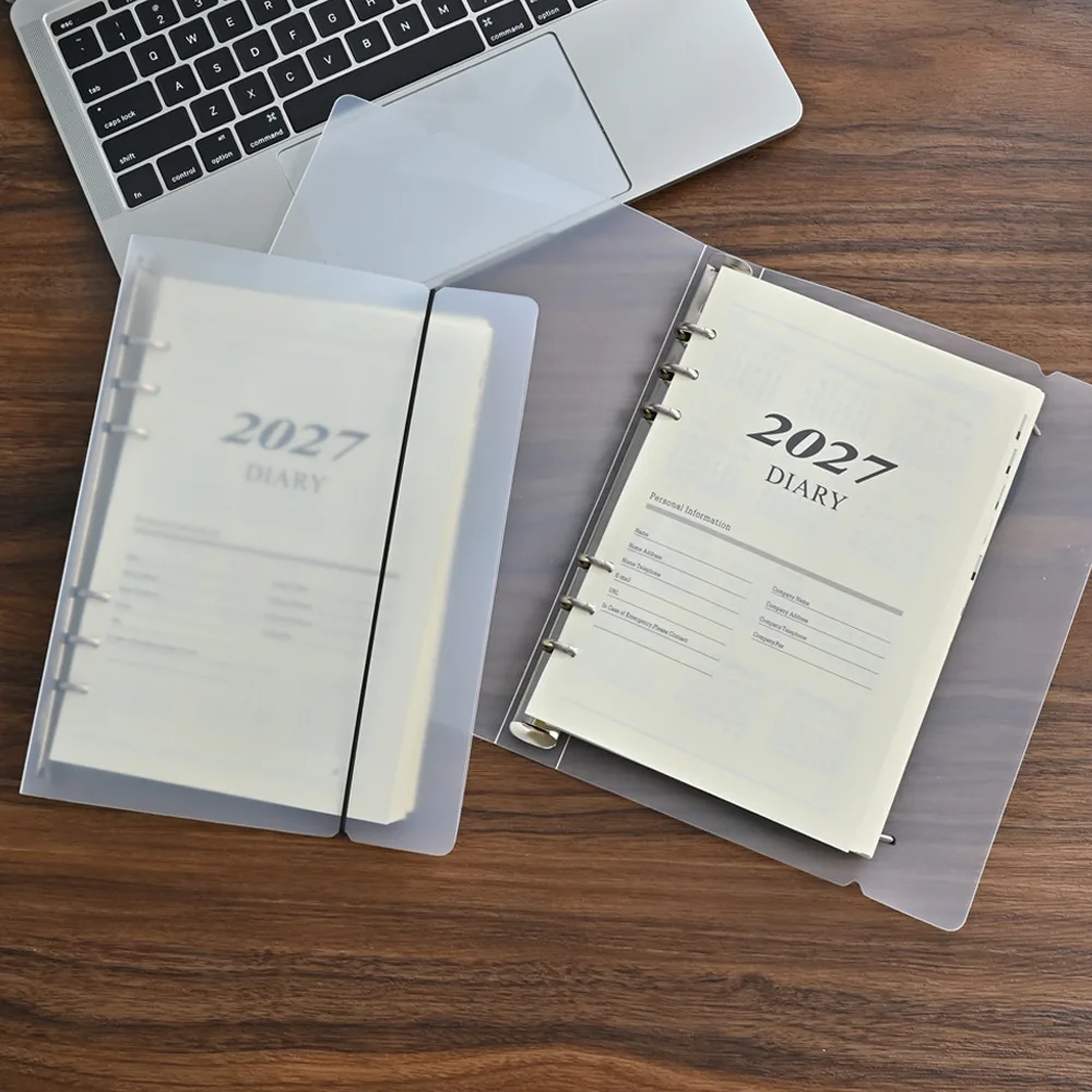 2027 A5 Matte Shell Cover Weekly Planner with 6 Hole Ring-Bound Yearly Calendar & Replaceable Folders Loose-Leaf Notebook