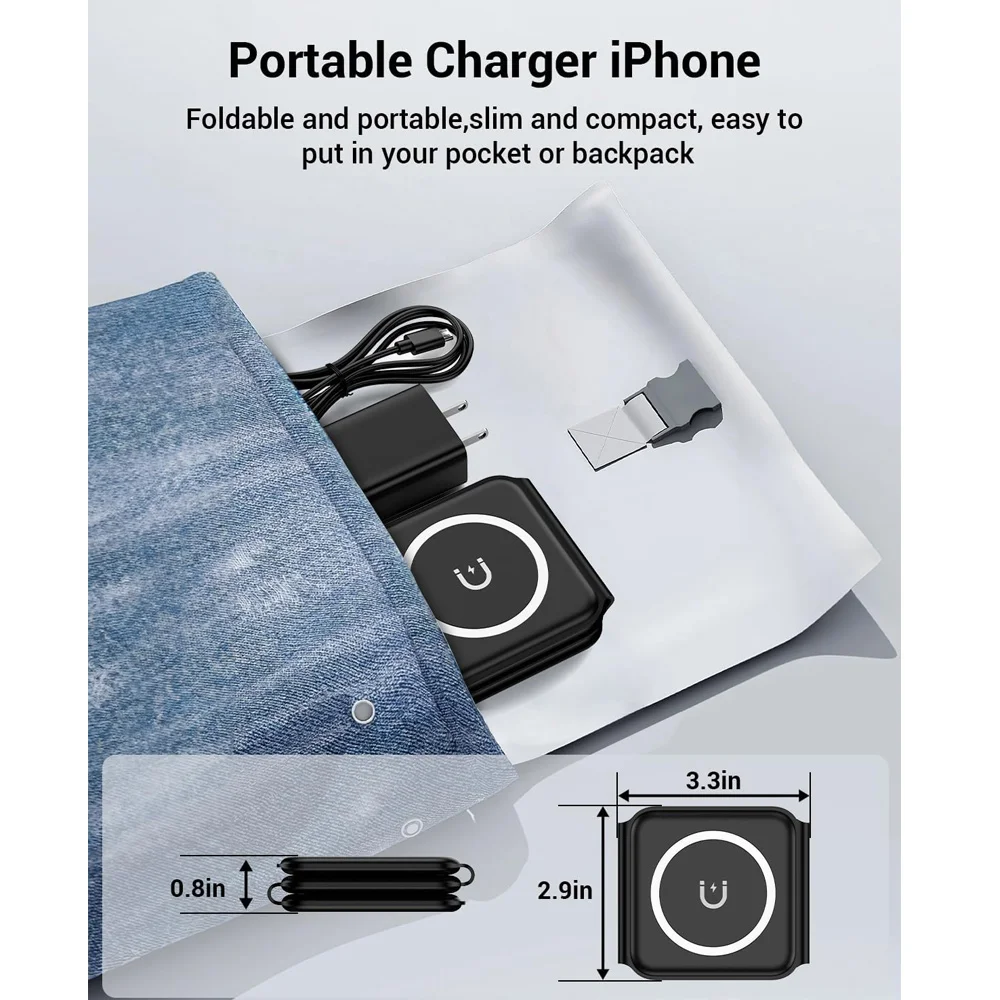 100W 3 in 1 Magnetic Portable Wireless Charger Pad for iPhone 15 14 13 12 Pro Max Apple Watch AirPods Fast Charging Dock Station