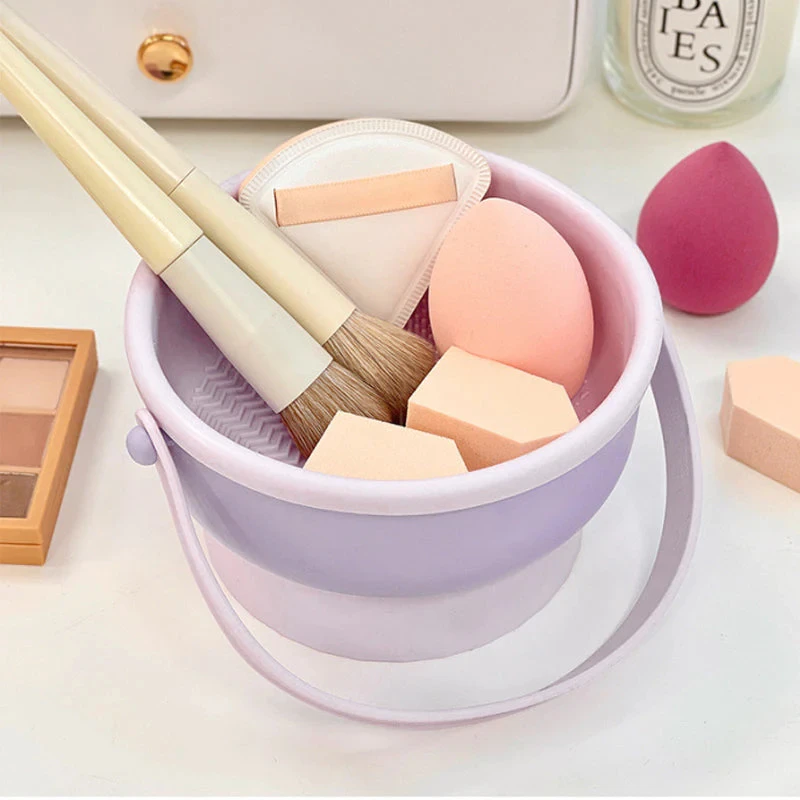 

3-In-1 Makeup Brush Cleaning Bowl Makeup Brush Cosmetic Brush Storage Rack Foldable Multifunctional 3-In-1 Clean Brushes