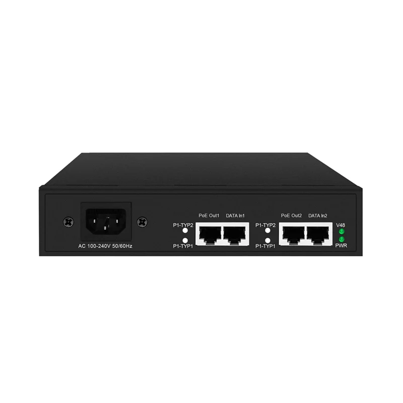 Dual Port 2.5G 90W POE Injector 110-240V AC To 50-55V Active Power Over Ethernet Output Supports 802.3At/Af/Bt Standard