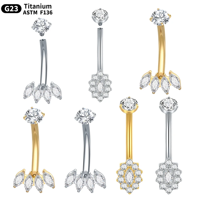 1PC Titanium Belly Button Rings Marquise CZ Paved 14G 10mm Belly Navel Button Rings for Women Men Sexy Body Piercings Jewelry