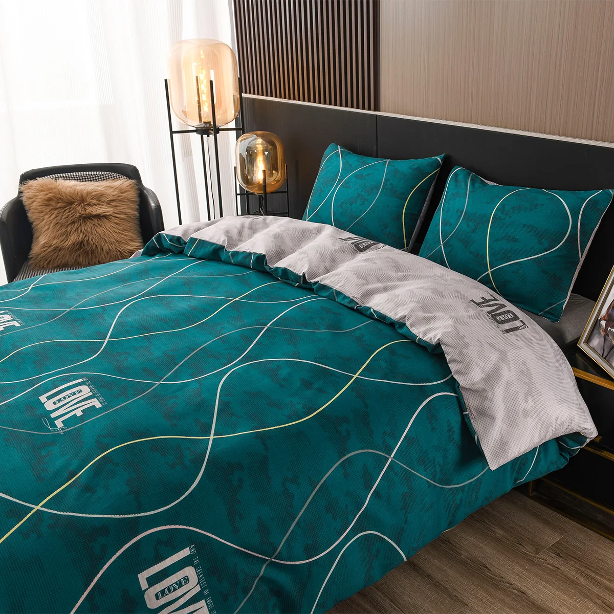 Copripiumino geometrico microfibra linee moderne modello con Set di biancheria da letto Love copripiumino morbido e confortevole per camera da letto, camera degli ospiti