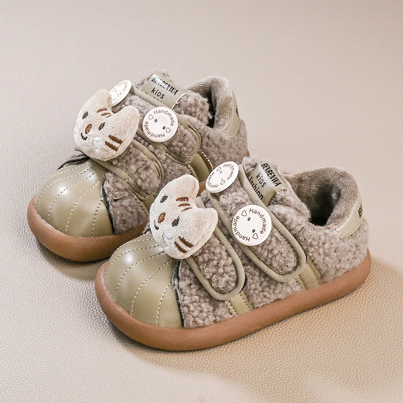 

Outdoor Girls Plush Shoes Cute Cat Kids Winter Causal Plush Shoes Fashion Warm Furry Cartoon Children's Platform Cotton Shoes