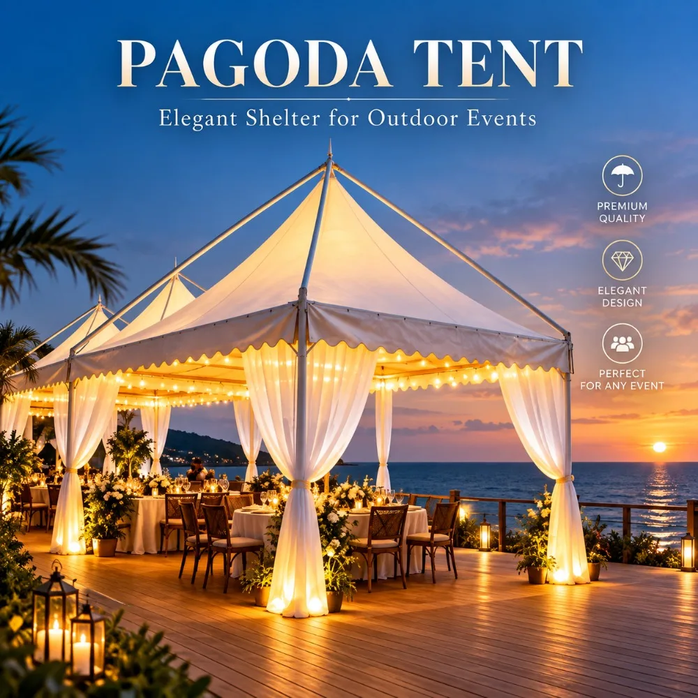 Custom‑Made High‑Peak Pagoda Tent, Durable Waterproof PVC Aluminum‑Steel Frame for Stylish Outdoor Wedding Venue Layout
