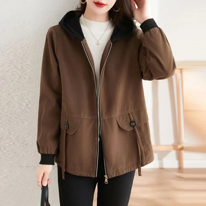 Women's Trench Coat  2024 New Fashion Spring Autumn Casual Ladies Hooded Loose Zipper Female Windbreaker Outwear  Overcoat 4XL