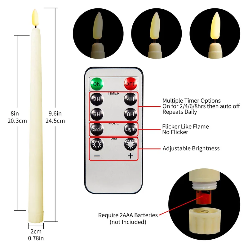 6pcs LED Flameless Taper Candles Flickering Electric Long Candle Light Dinner Candle Candlesticks Decor Party Wedding Home