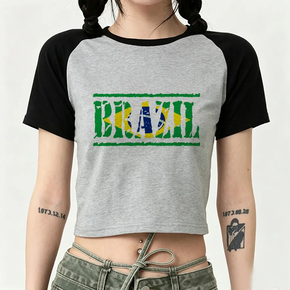 Brazil crop top ladies 2000s grunge baddie vintage goth t shirt anime clearance sales cute