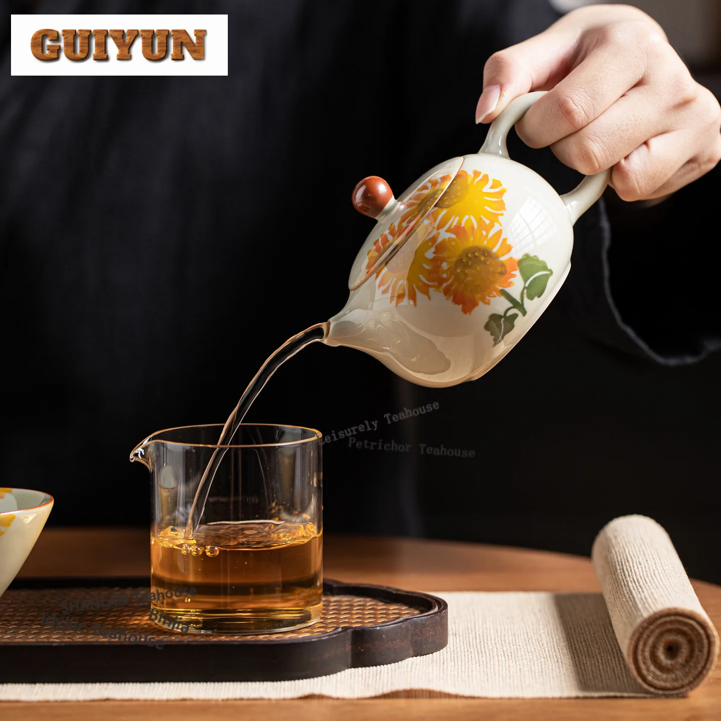 Plant Ash Hand-painted Flowers Teapot Zen Tea Infuser Pot Tea Maker Kettle With Ball Hole Oolong Tea Drinkware Collection Craft
