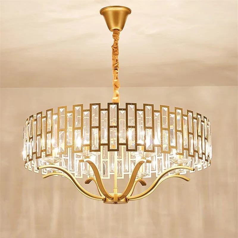 New Postmodern Golden Crystal Chandelier Living Room Bedroom Dining Room Box Creative Light Luxury Home Villa LED Chandelier