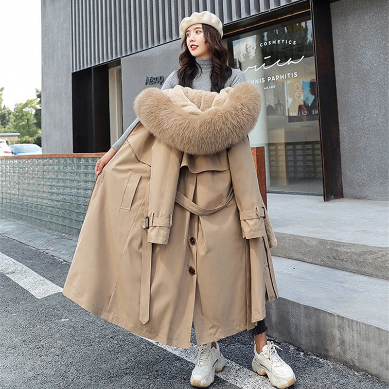 

Winter Parka Women's 2023 New Thick Warm Fur Lining Long Parka Women's Hooded Wool Padded Coat Coat Women Winter Jacket