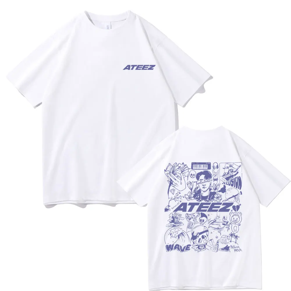 Korean Fashion Trend Ateez Kpop Graphic Print Tshirt Male Y2k T-shirts Concert Fans Gift Men Women's Casual Oversized Tee Shirt