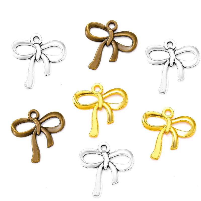 25pcs 3 colors Bow Knot Charms  Bracelet Necklace Pendants for DIY Jewelry Making 18*19mm N157