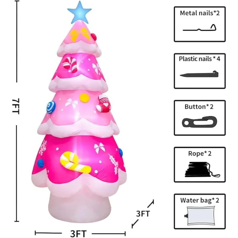 زينة وردية عملاقة قابلة للنفخ لشجرة عيد الميلاد أضواء LED نمط الحلوى في الهواء الطلق عطلة ساحة ديكور Airblown زينة عيد الميلاد #6