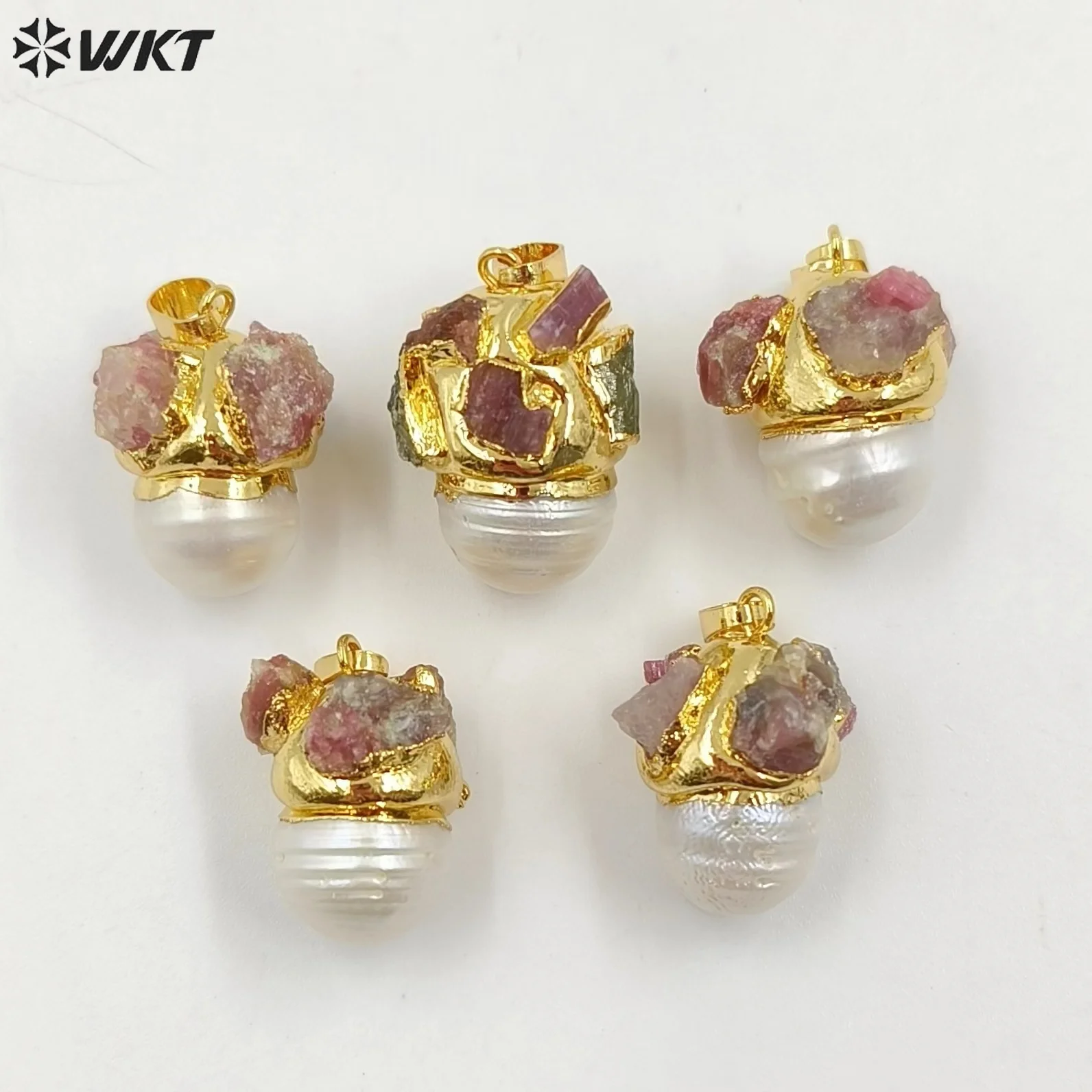 

WT-JP377 Gorgeous 18K Real Gold Plated With Tourmaline Cap Natural Freshwater Baroque Pearl Pendants For Necklace